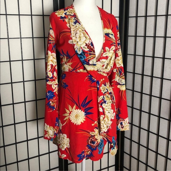 Red Floral long sleeve wrap dress from PLT available in size 0 - Picture 7 of 8